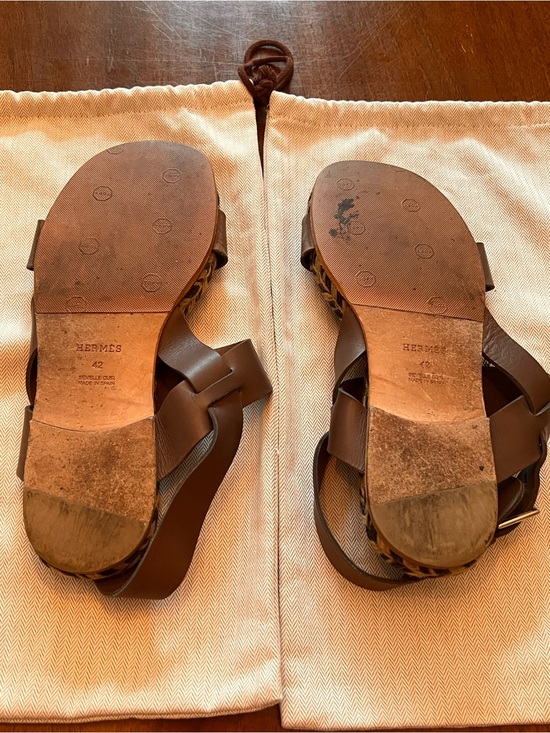 Hermes Men’s Brown Leather Strap Espadrilles Sandals Size 42 US 9 Dust Bags Nice main image 10